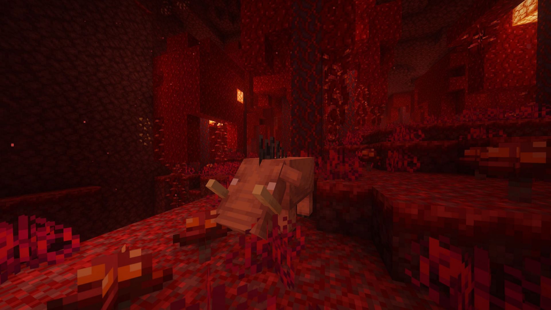 Hoglins spawn in the Crimson Forest and Bastion Remnants (Image via Sportskeeda Gaming || Mojang Studios)